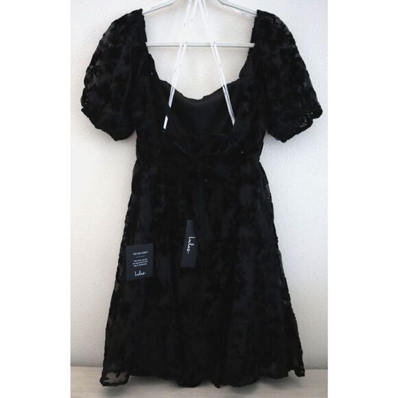 Lulus Women's Sz Small Romantic Instinct Black Burnout Velvet Mini Dress - Picture 2 of 12